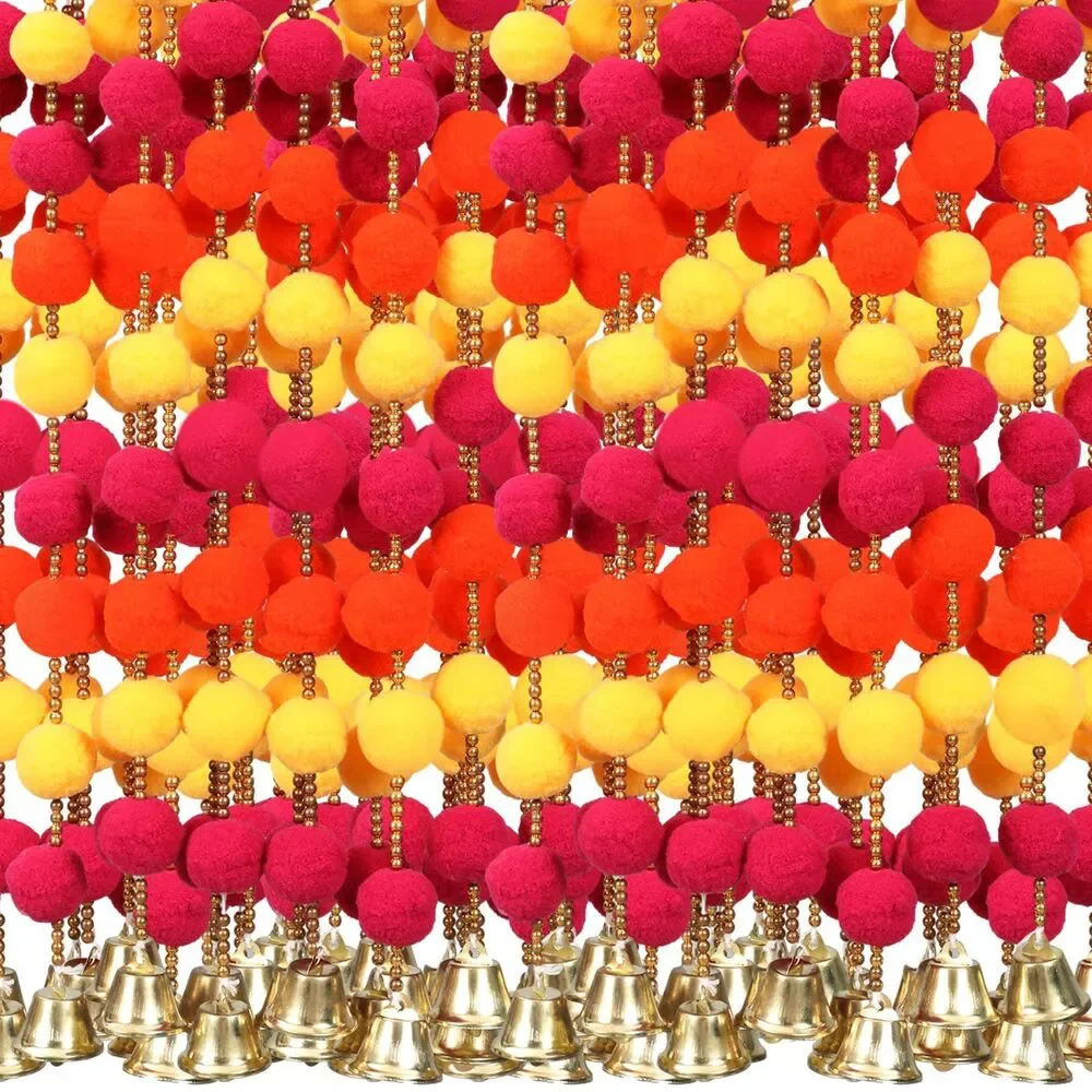 12 Pcs Marigold Garland, 4ft Orange Artificial Flowers with Bells